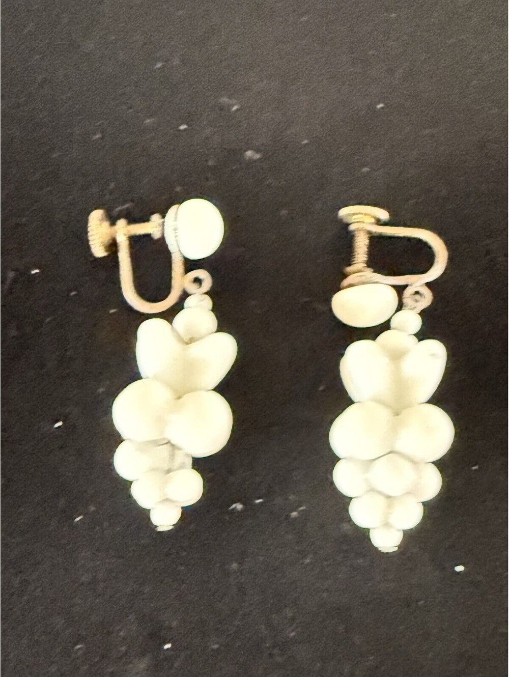 VTG Faux Pearl Cluster Screw Back Earrings Dangle Gold Tone Japan Signed